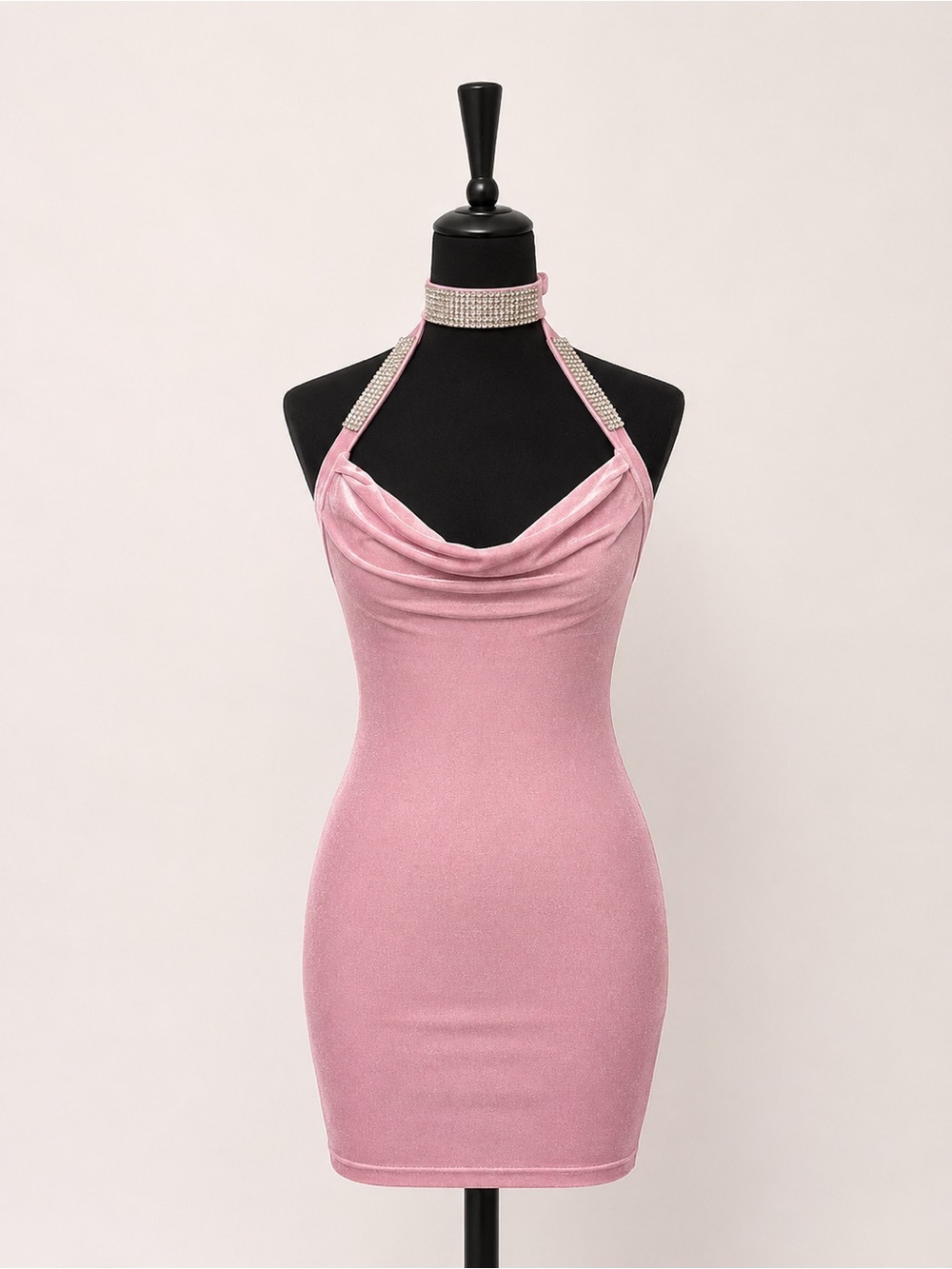 Pink Halter Mini Dress with Jewel Choker